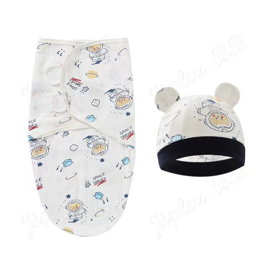 Newborn Baby Muslin Swaddle Blanket Hat Set Swaddle Bedding Wrap Blanket Baby Swaddling S24