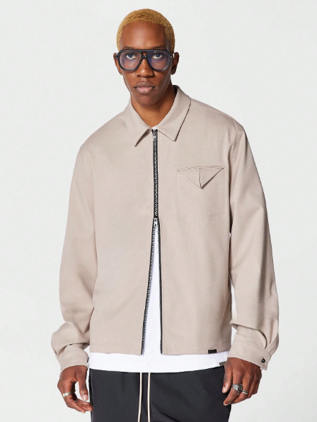 SUMWON Zip Through Shirt With Pocket Square