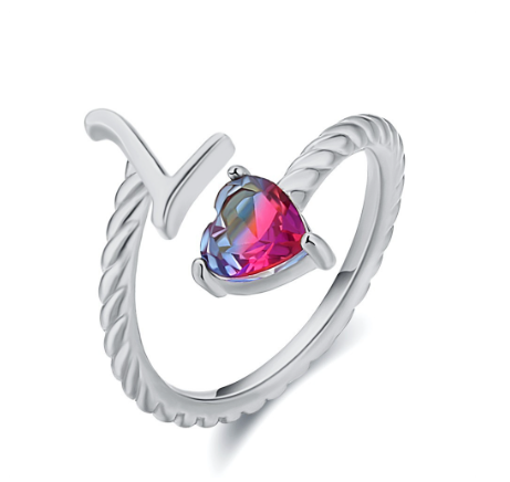 Letter Ring 925 Silver 26 Letters A-Z Initial Ring Open Gradient Zircon Ring for Women Jewelry Gift L