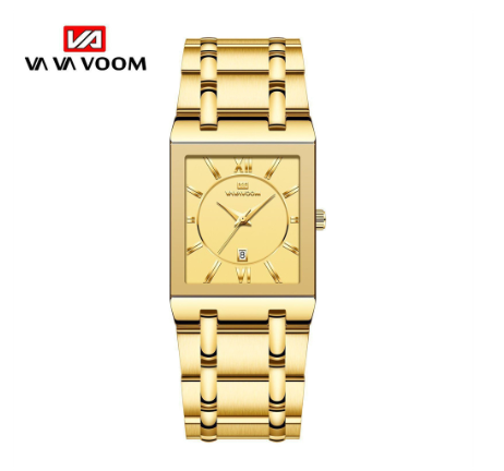 VA VA VOOM Men Square Watch Waterproof Mens Watches Top Brand Luxury Golden Quartz Stainless Steel Waterproof Wristwatch GOLD