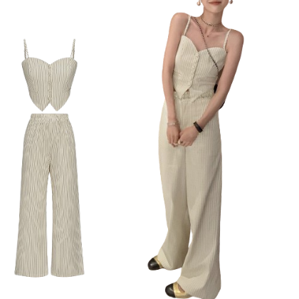 Lovito Women Button Fake Pocket Pants Sets L68ED123 (Sets)