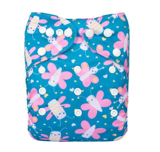 Alva Baby Cloth Diapers 1Set With Bamboo Charcoal Insert Printed Washable Diapers Cloth Diaper Pocket Nappy D11