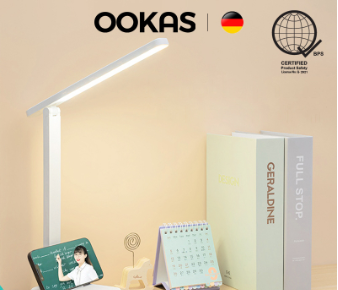 Ookas USB Rechargeable LED Desk Lamp Stepless Dimming Study Lamp Foldable Student Reading Light