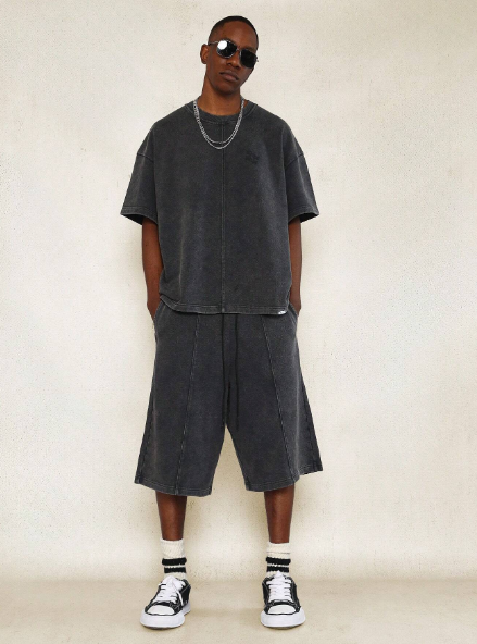 SUMWON Washed Tee And Jort With Front & Back Seam Detail 2 Piece Set
