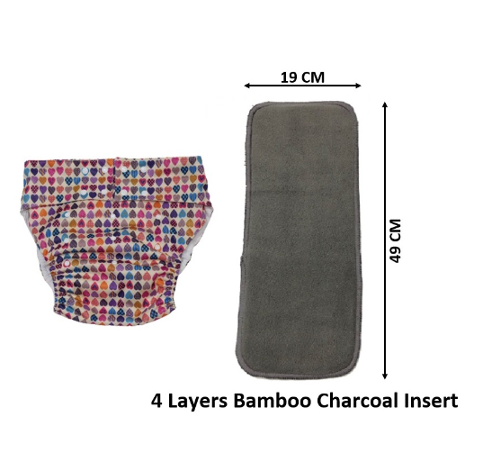 Philippine Made Washable Reusable Adult Cloth Diaper With 1 Piece 4 Layers Bamboo Charcoal Insert AD1
