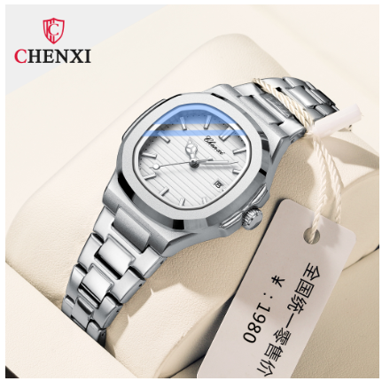 CHENXI watch for woman waterproof sale original 2023 new design stainless steel calendar luminous square Watch WHITE
