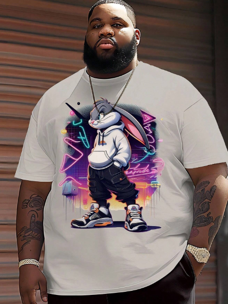 3D Trend Rabbit Printed Graphic Men Plus Size Novelty Short-Sleeved Crew Collar T-Shirt Summer Outdoors