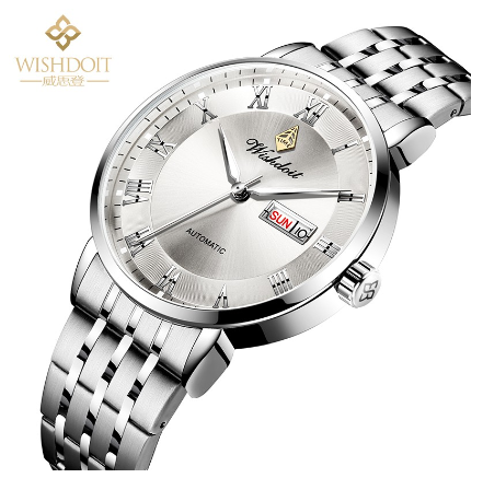 WISHDOIT Watch For Men Original Waterproof Stainless Business Fashion Luminous Automatic Mechanical Wristwatch SILVER WHITE 2