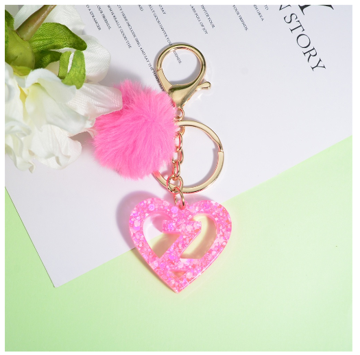 Pink Heart A-Z 26 Initials Keychain With Furball Fashion Letter Resin Keyring For Women Bag Ornaments Car Key Accessories Gifts Z