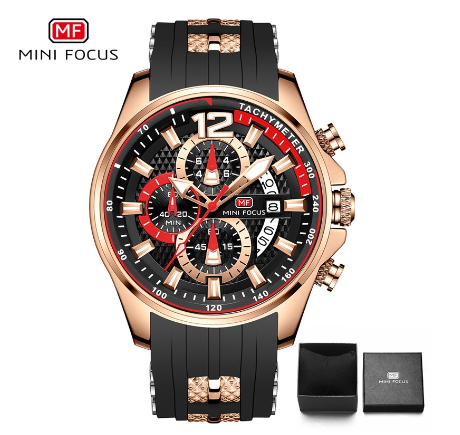 Mini Focus Sports Watch Men Waterproof Quartz Chronograph Silicone Fashion GOLD BLACK