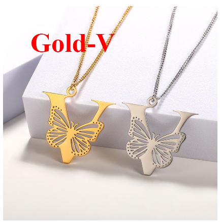 High-quality 18k Gold Plated A-Z Letters Necklace Stainless Steel Butterfly Necklace for Women Men Couple Fashion Jewelry V
