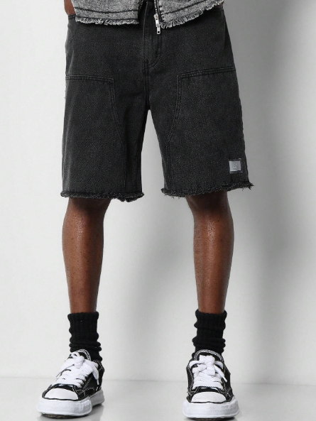 SUMWON Raw Edge Washed Denim Short