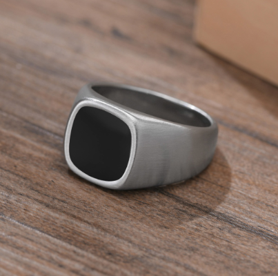 Black Enamel Ring Stainless Steel Square Enamel Signet Ring