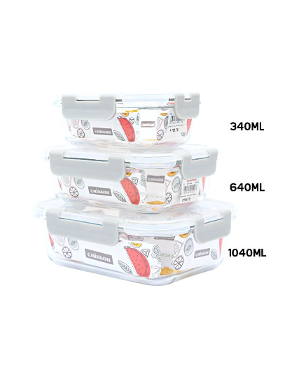 Cuisson Rectangle Glass Food Container With Lid 340ml,640ml,1040ml