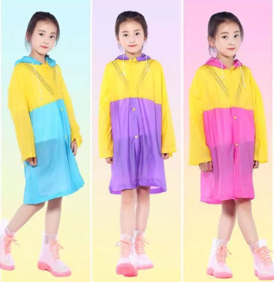 Two Color Waterproof Kids Long Raincoat Kapote with Buttons and Bag Space Waterproof