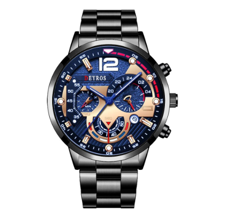 Original DEYROS Top Luxury Men's Watches Silver Stainless Steel Chronograph Analog Quartz Wrist Watch For Men Waterproof Business Watch 006