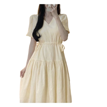 ovito Women Casual Plain Cascading Ruffle Drawstring Ruched Dress LNE39492 (Apricot)