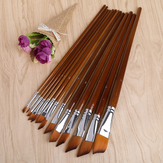 13Pcs Artist Paint Brush Set Nylon Hair Acrylic Watercolor Oil Drawing Painting