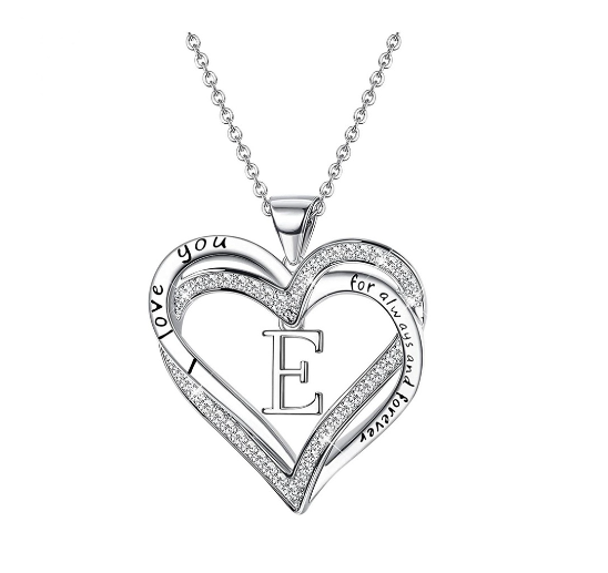 Clever Jewelry Letters Necklace A to Z Initial Heart Pendant Necklace Heart Necklace for Women Gift E