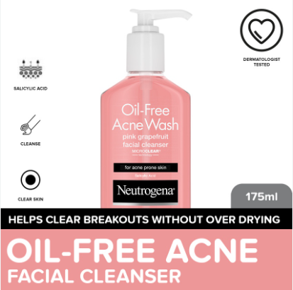 Neutrogena Oil-Free Acne Cleansing Gel 175ml - Face Cleanser Wash w Salicylic Acid for Oily Skin