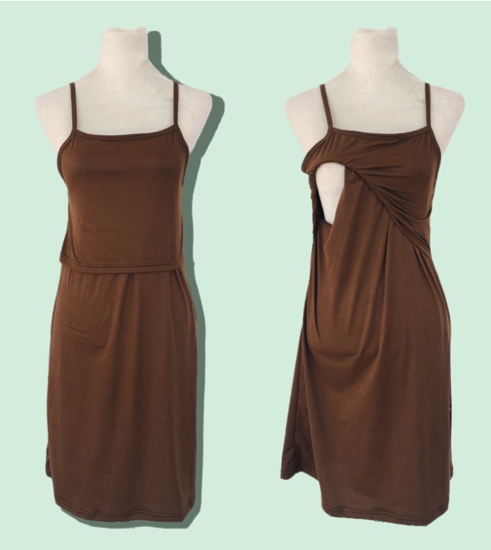 Best Moms Maternity and Nursing Spaghetti Dress Breastfeeding Wear CHOCO BROWN