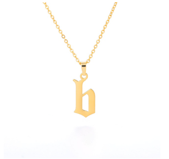 Maxzone Tiny Old English Letters Necklaces For Women Lowercase Initial A-Z Letter Pendant Necklace Men Vintage Font Boho Jewelry Gift B