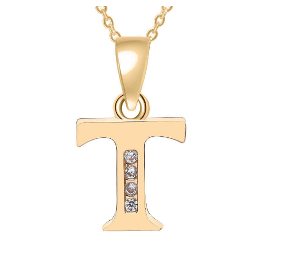 Couple Jewelry Fashion Gift Gold Color Cubic Zirconia A-Z Letter Copper Women Chain Pendant Initial T