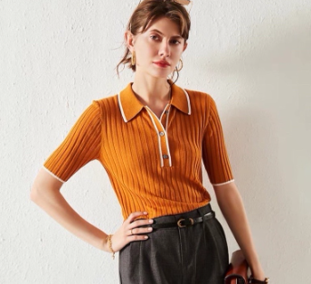 Women Fashion Basic Knitted Collar Top Blouse