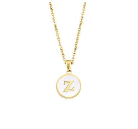 A-Z English alphabet Necklace Simple Alloy Letter Necklace Round Pendant Pendant Chain Z