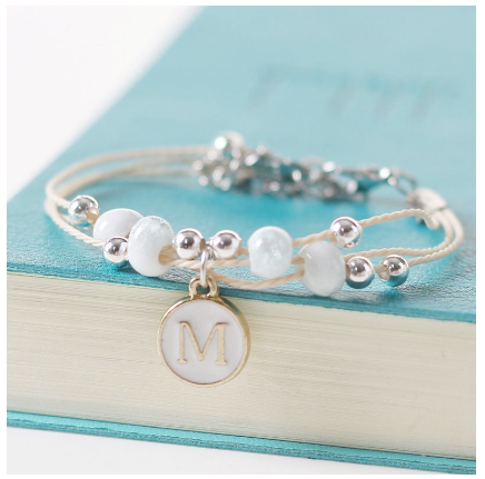 Fashion Ceramics Beads Letters A-Z Bracelet Elastic Chain Bangle Women Men Couple Jewelry Gifts M