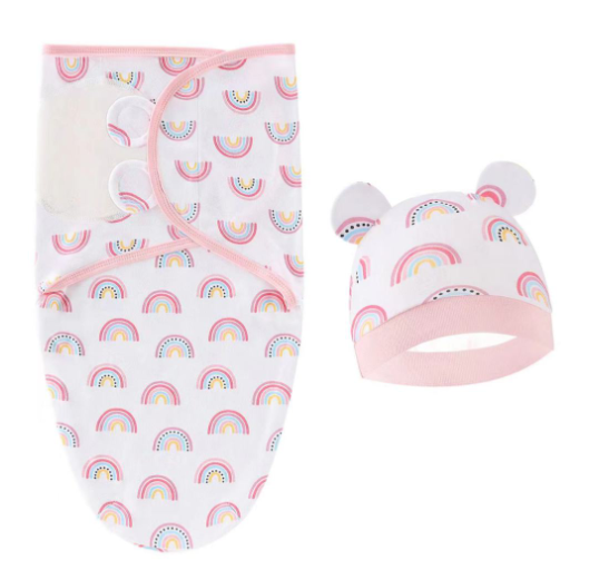 Newborn Baby Muslin Swaddle Blanket Hat Set Swaddle Bedding Wrap Blanket Baby Swaddling S22