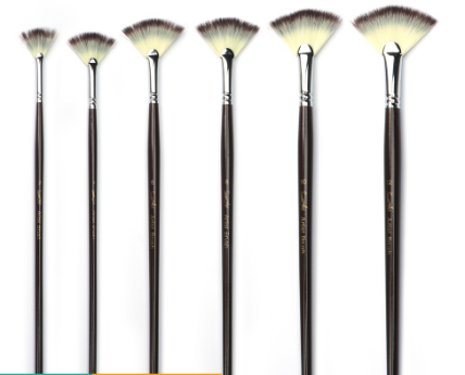 SeamiArt 6 Pcs. Fan Shape Nylon Hair Acrylic Watercolor Oil Painting Brush Set