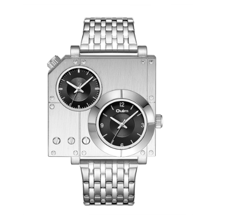Oulm Square Personality Casual Large Dial Men's Watch Double Time Zone Steel Band Quartz Men Gold SILVER BLACK