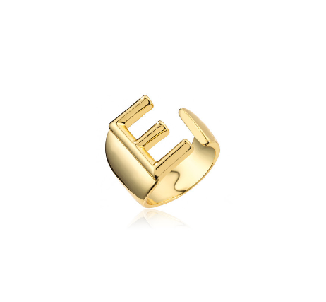 New Copper Plated Gold 26 A-Z Letter Opening Adjustable Ring Women's Initial Name Gold Jewelry Commemorative Couple Gift E
