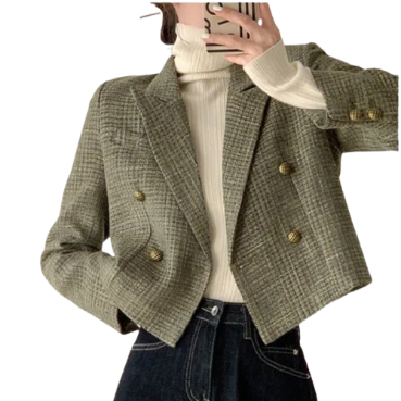 Lovito Women Elegant Plain Double Button Blazer LNE27218 (Green)