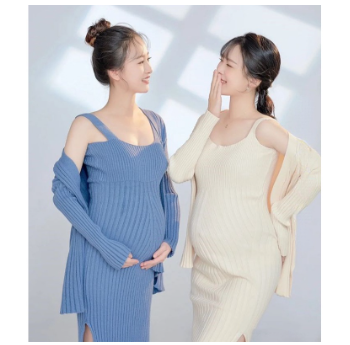 Pregnant Women's Photo Clothing Casual Knitted Sling Skirt and Coat Two-piece Set Confidante Maternity Clothing