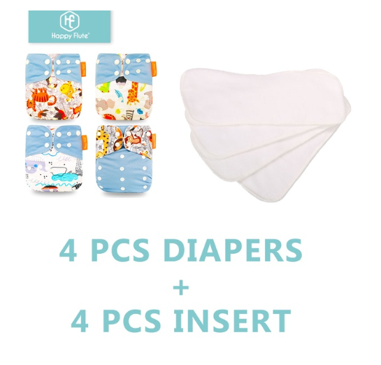 Happyflute 4Pcs Pocket Diapers Plus 4 Pcs Microfiber Insert Reusable Washable Ecological Cloth Diaper Fit 3 15kg Baby Set 9