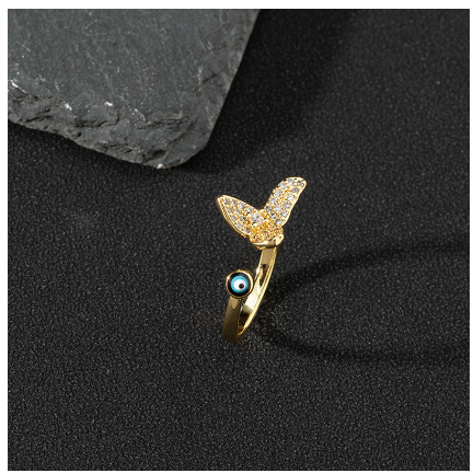Copper Zircon Enamel Drop Oil Ring Female Evil Eye Vintage Accessories Jewelry D