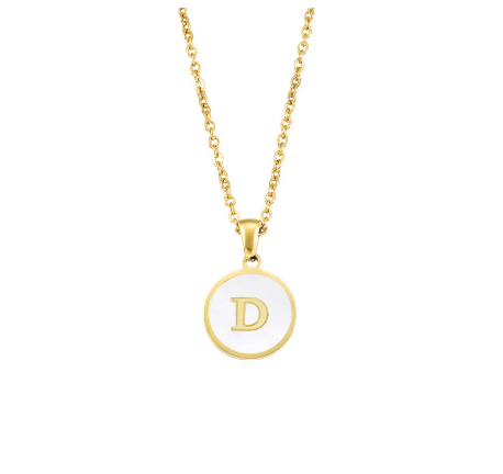 A-Z English alphabet Necklace Simple Alloy Letter Necklace Round Pendant Pendant Chain D