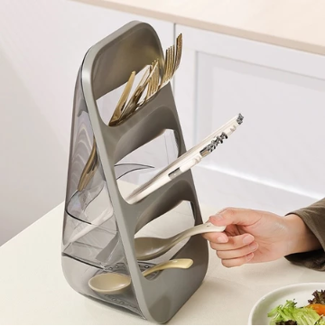 Kitchen Utensils Organizer 3 Grid Spoon And Fork Organizer With Cover Drain function