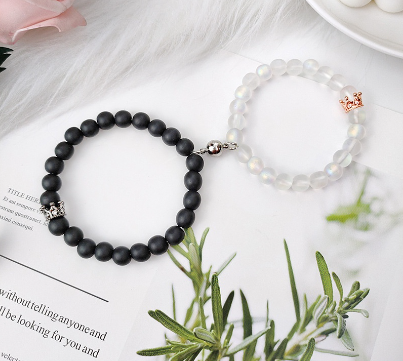 2pcs/set Moonstone and Obsidian Couple Bracelet