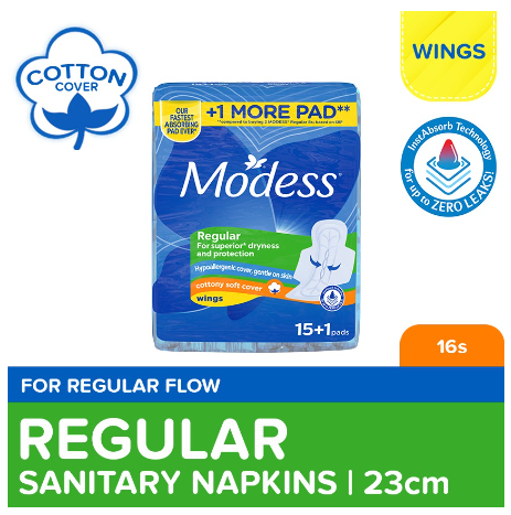 Modess Regular Cottony Soft with Wings Sanitary Napkins 16s - Regular Flow, Fast Absorbing vs Leaks