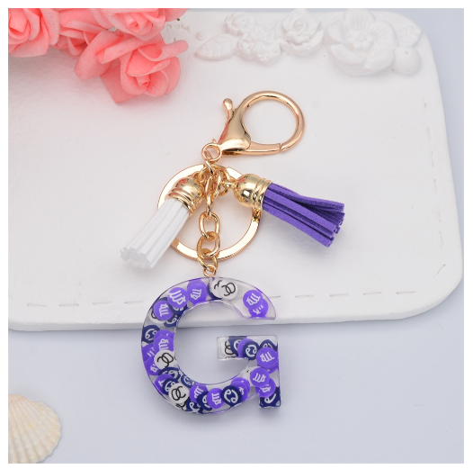 New 26 Letters Constellation Symbol Slice Resin Keychain Charms Women Handbag Ornaments With Tassel Key Ring Accessories Gift G