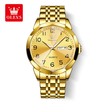 Olevs Watch For Men Waterproof Original Quartz Luminous Calendar Stainless Steel Watch ALL GOLD