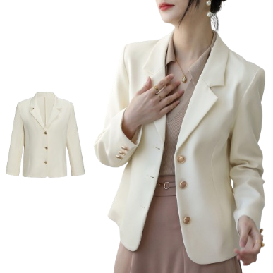 Lovito Women Elegant Plain Button Blazer L68ED083 (White)