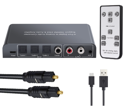 Link For 3 Optical SPDIF Toslink 1 Coaxial Digital to Analog Audio Converter with IR Remote Toslin