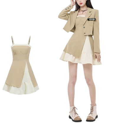 Lovito Women Cute Plain Button Pocket Ruffle Hem Skirt Sets L76AD119