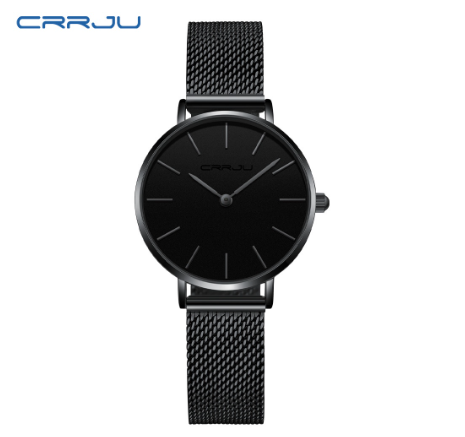 CRRJU Women's Watch Top Brand Ultra Thin Quartz Casual Stainless Steel Waterproof 2185X BLACK