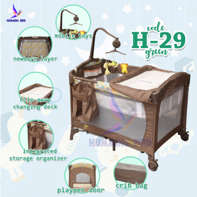 Hummingbird Baby Infant Crib Nursery Playpen with Diaper Changing Deck