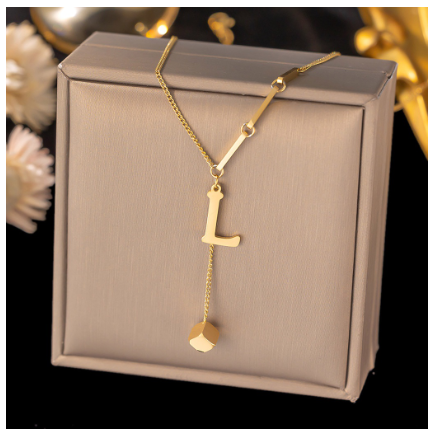 Vnox Letter Pendant Long Necklace for Women Girl,18K Gold Stainless Steel Hypoallergenic A-Z Initial Name Necklace Gift L